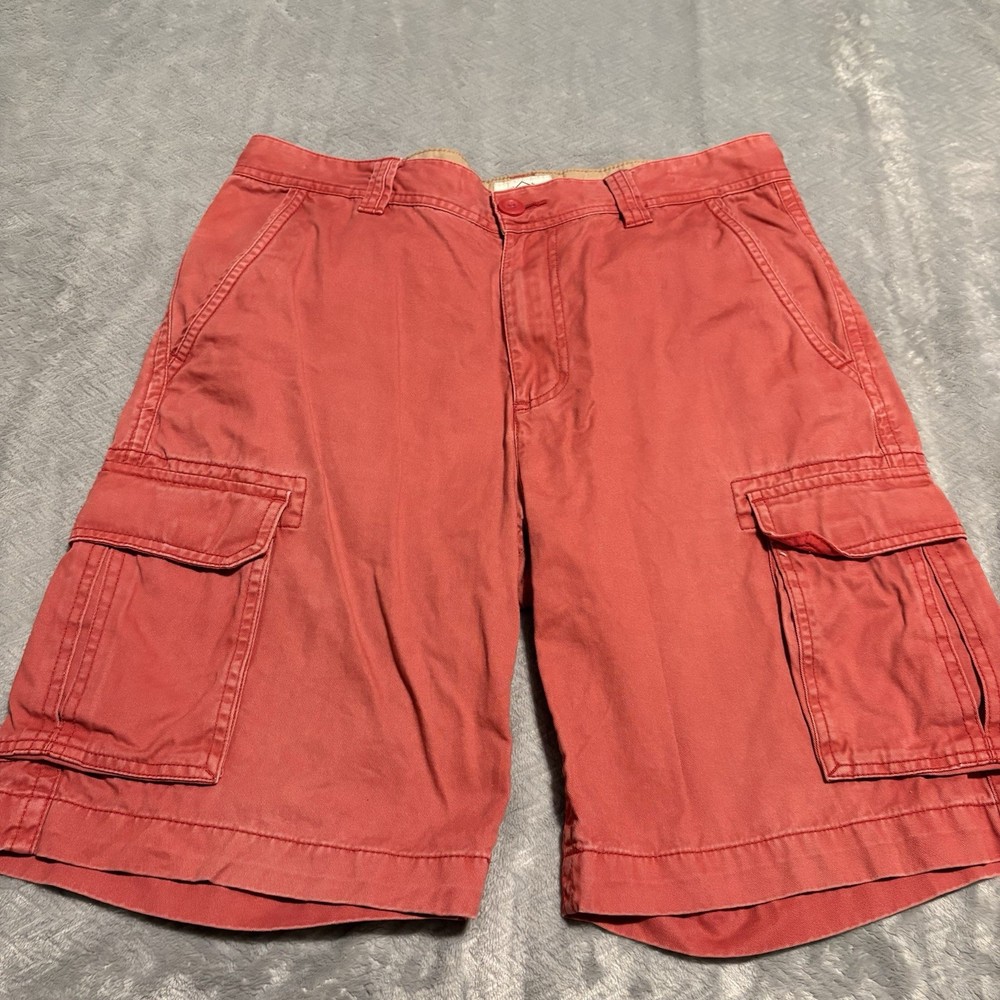 St Johns Bay Mens Cargo Shorts Red Size 34 Multiple Pockets