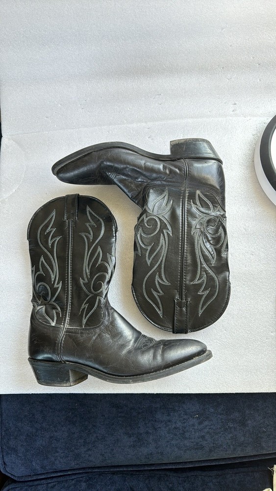 Men's Laredo Black Leather Cowboy Boots 10D Western Stitched Footwear 2580