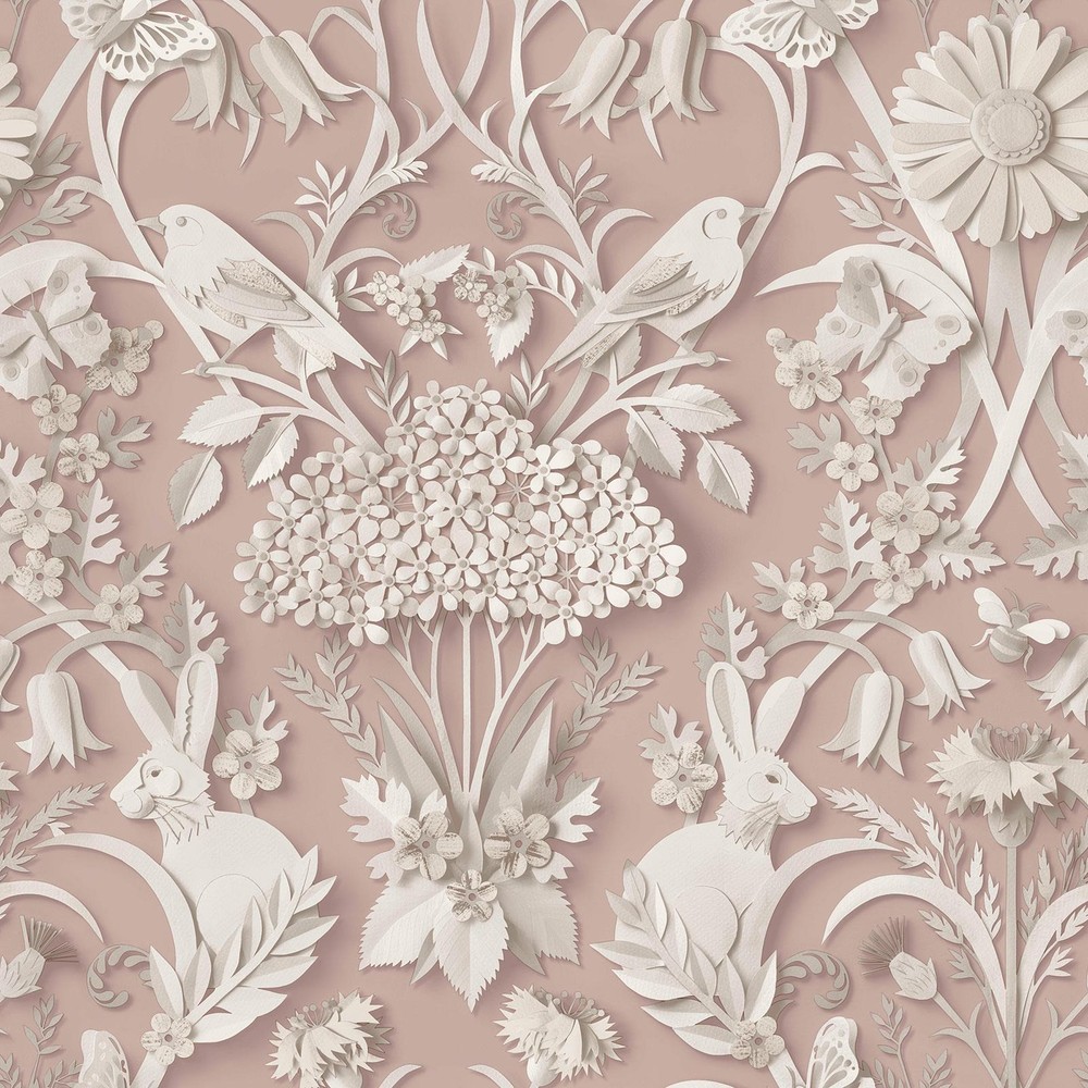 Fine Decor Dimensions Woodland Wallpaper 3D Animal Floral Damask Pink FD43607