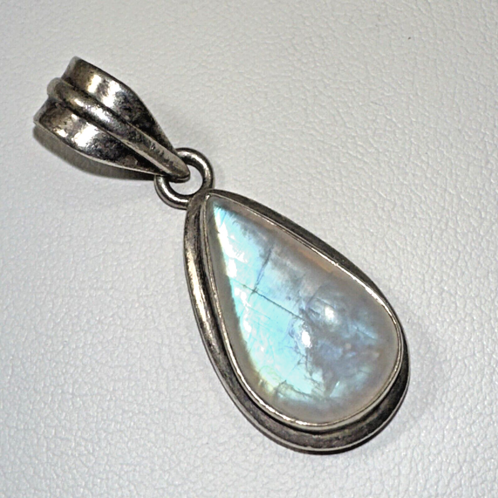 Stunning Vintage .925 Sterling Silver Necklace Pendant Charm w/ Colorless Stone