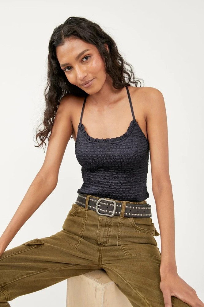 Free People Right On Time Cami Intimately Black Sleeveless Tank Smocked Top S