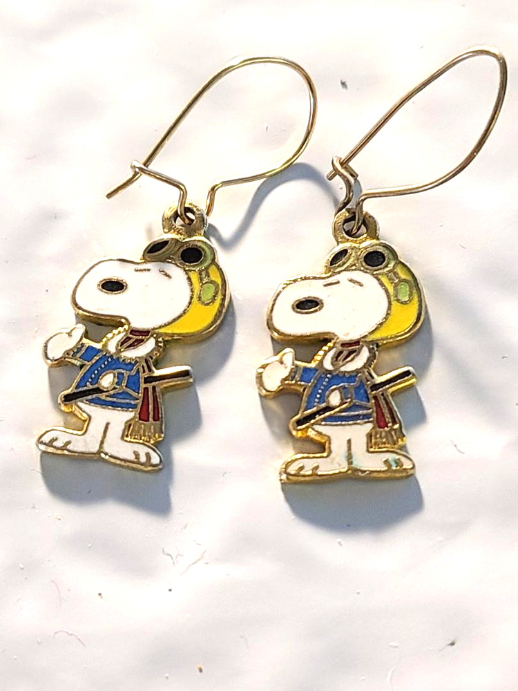 Aviva Peanuts Snoopy Flying Ace Wire Hook Enamel Dangle Earrings Free Shipping