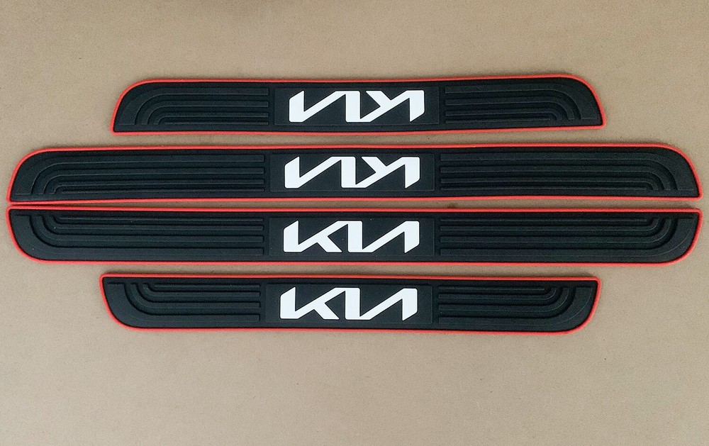 New For Kia 4PCS Red Trim Rubber Car Door Scuff Sill Cover Panel Step Protectors