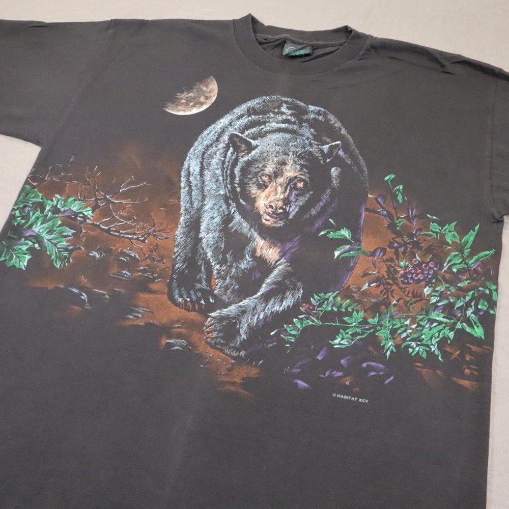 Vintage Habitat Black Bear Shirt Mens XL Black Double Sided Graphic 90s USA