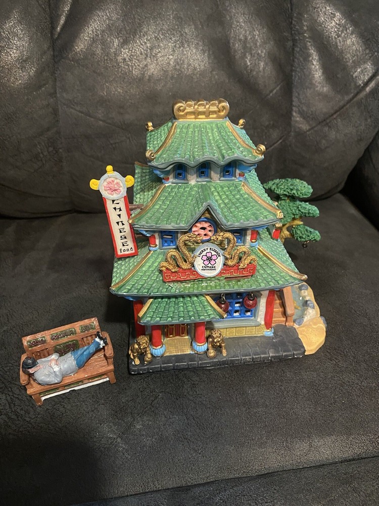 2005 Lemax Cherry Blossom Chinese Restaurant Caddington Village with Accessory