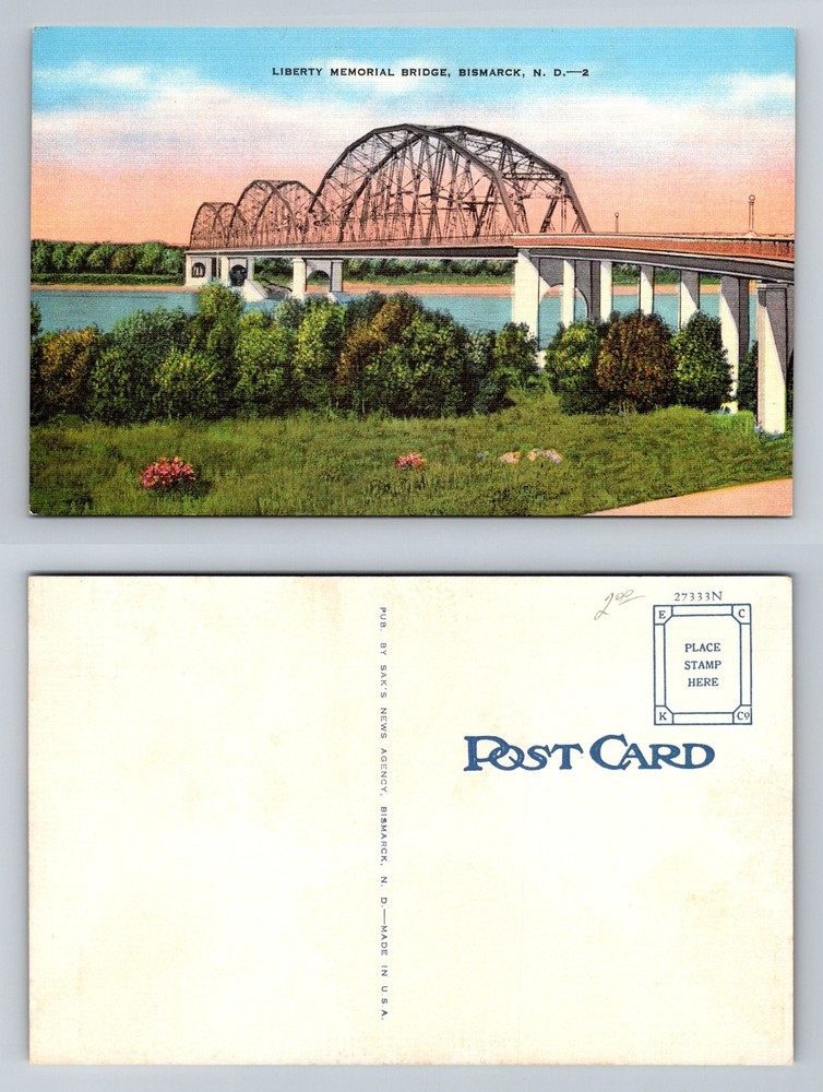 Bismarck, ND-North Dakota Liberty Memorial Bridge Over Missouri Vintage Postcard