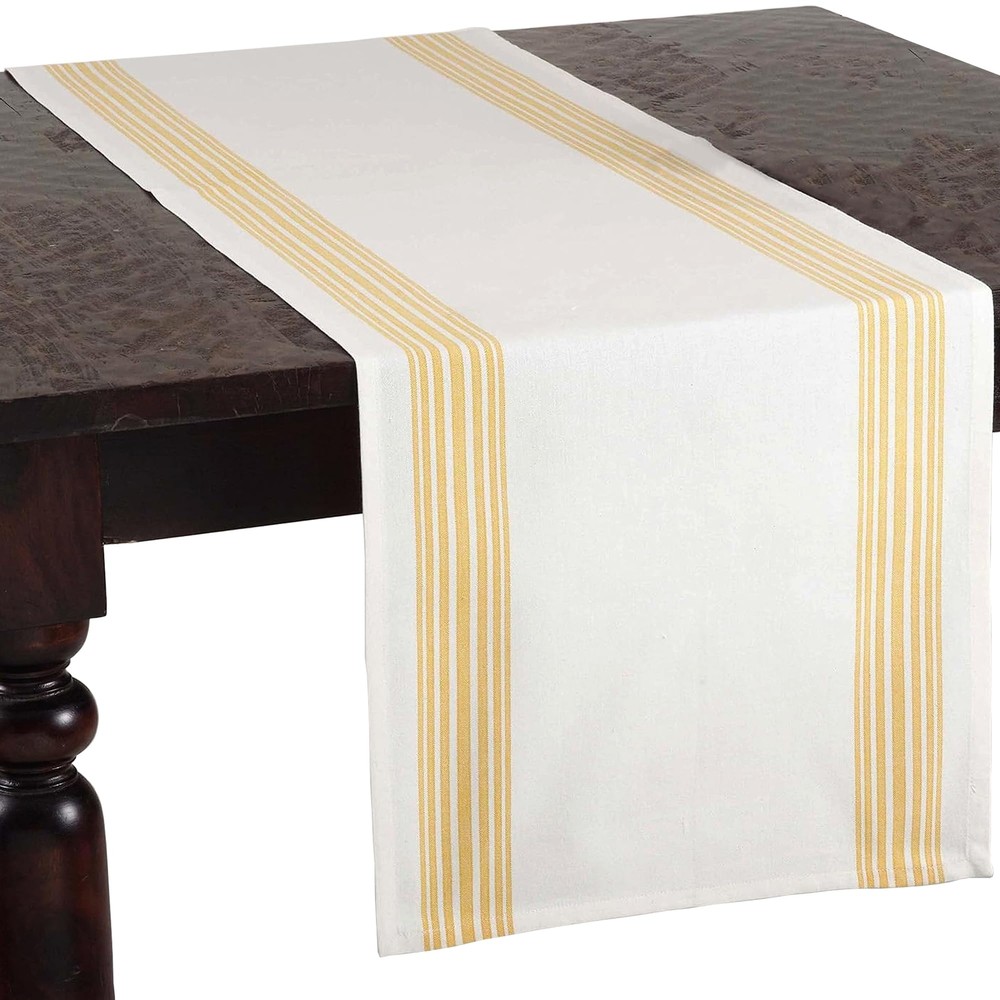 519.Y1672B Striped Design Cotton Table Runner, Yellow, 16