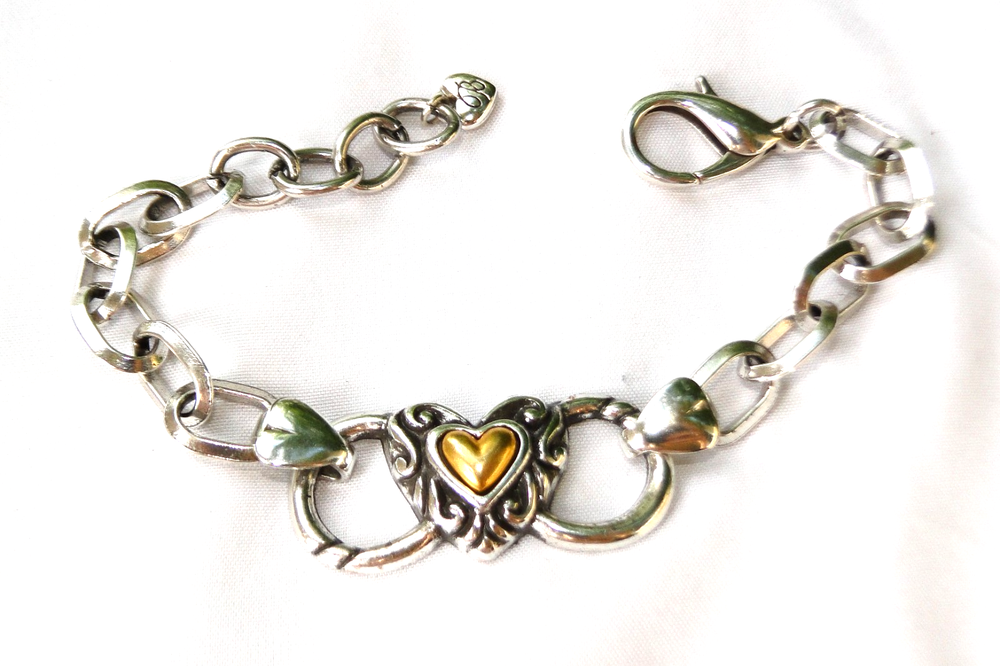 Altered Brighton Two Tone Silver Gold Heart Chunky Bracelet