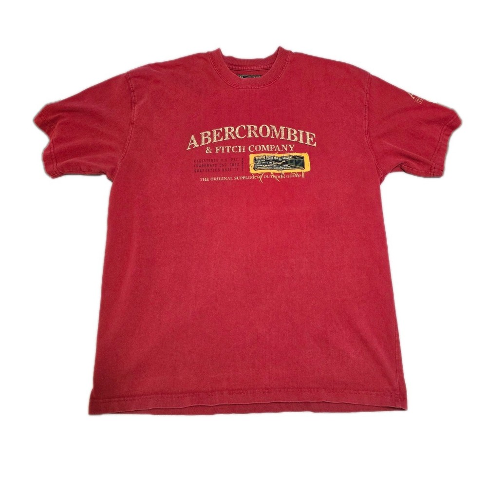 Abercrombie & Fitch Men's Short Sleeve Red T Shirt Y2k Size Medium 100% Cotton