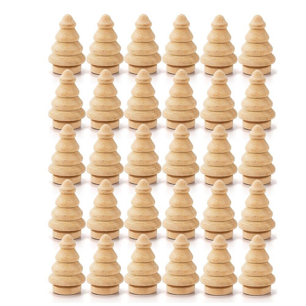 30 Pack Unfinished Wooden Christmas Tree, Natural Wooden Miniature Tree7659