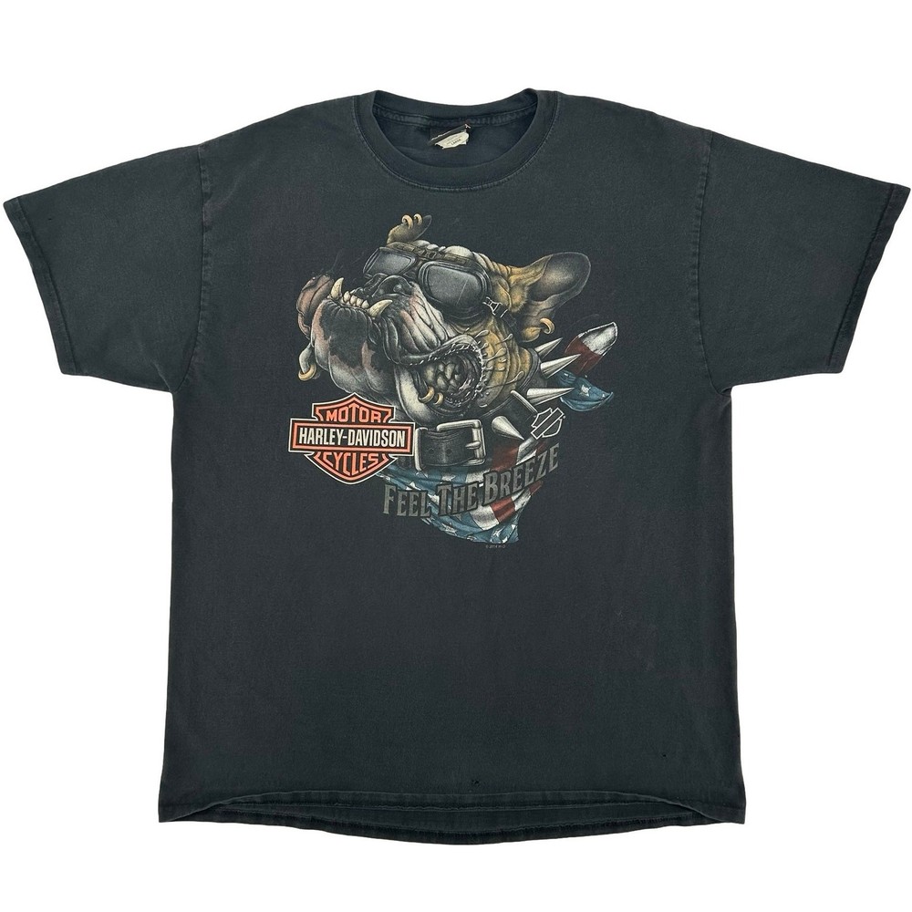 Vintage Men's Black Harley Davidson Bulldog Feel The Breeze Graphic T Shirt Sz L