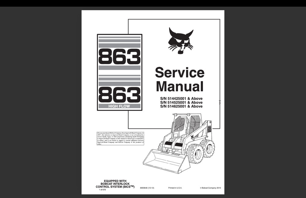 Bobcat 863 S/N 514425001 Service Repair Manual, Workshop Manual