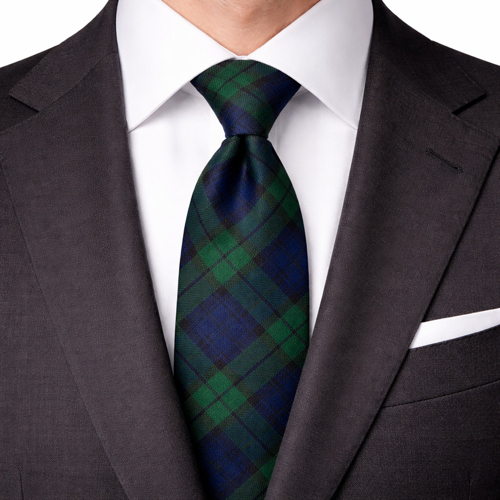 Tommy Hilfiger Green & Navy Plaid Silk Tie | Classic Tartan | 100% Silk