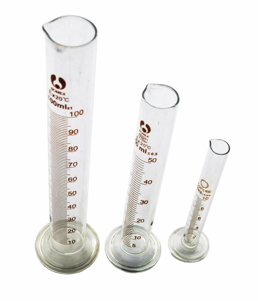 Precision Scientific Glass Graduated Measuring Cylinder Set 10ml to 1000ml