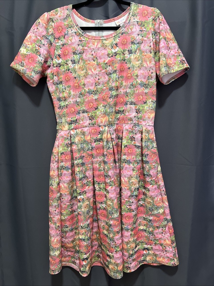 LuLaRoe Women's Pink Floral Dress with Pockets Size 2XL, Amelia Back Zipper