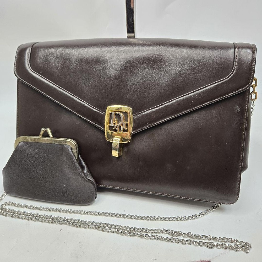 Authentic Dior Brown Leather Shoulder Bag I0719820