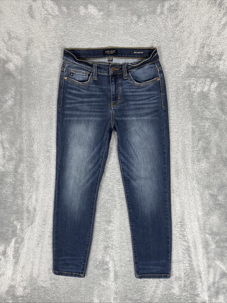 Judy Blue Jeans Women's 5/27 Blue Relaxed Fit Crop Stretch Denim Pants Casual