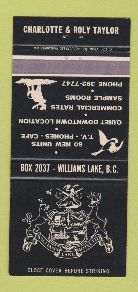 Matchbook Cover - Williams Lake Motel BC 30 Strike