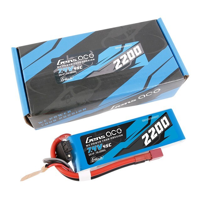 Gens Ace 2200mAh 2S 45C 7.4V G-Tech GTech Lipo Battery Pack With Deans T Plug-image
