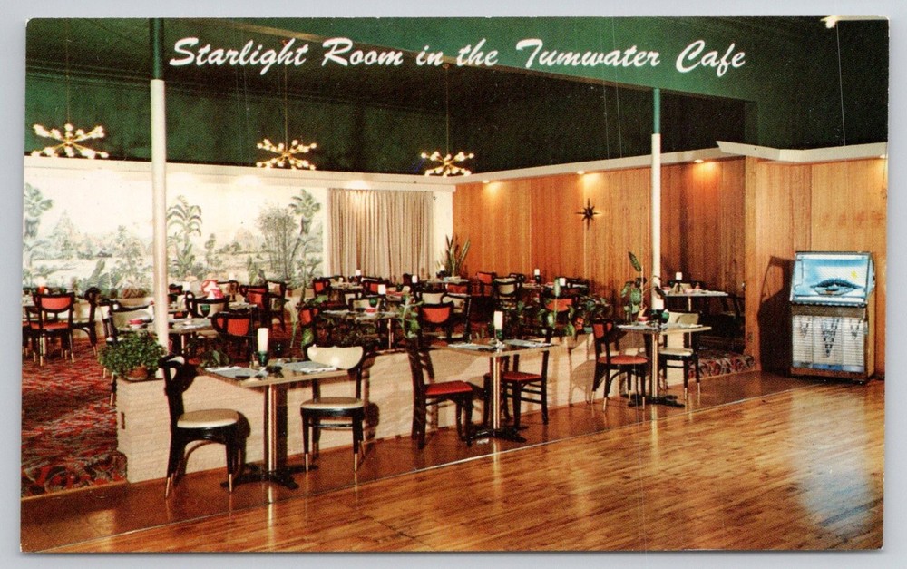 Tumwater Cafe Starlight Room Leavenworth WA Postcard Jukebox Dexter Press