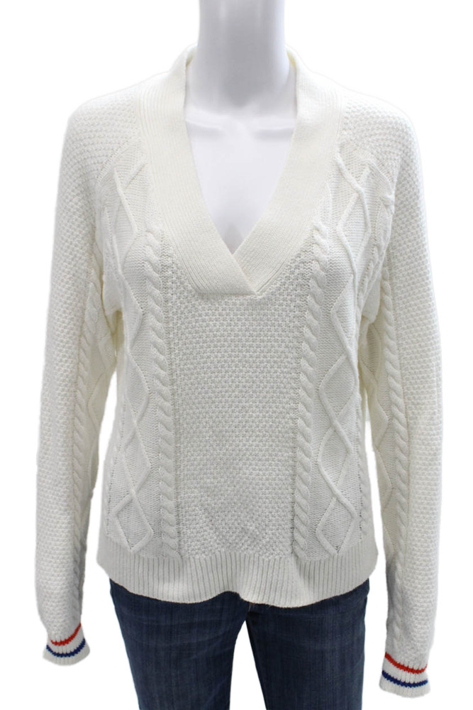 Kule Womens V-Neck Cotton Pullover Sweater White Long Sleeve Size SFree Shipping in US $100+ Orders | $6.95 Orders Below