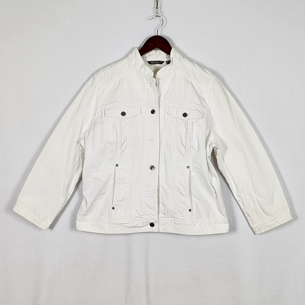 Eddie Bauer White Denim Cotton Button Closure Jacket w/Pockets Women's XL