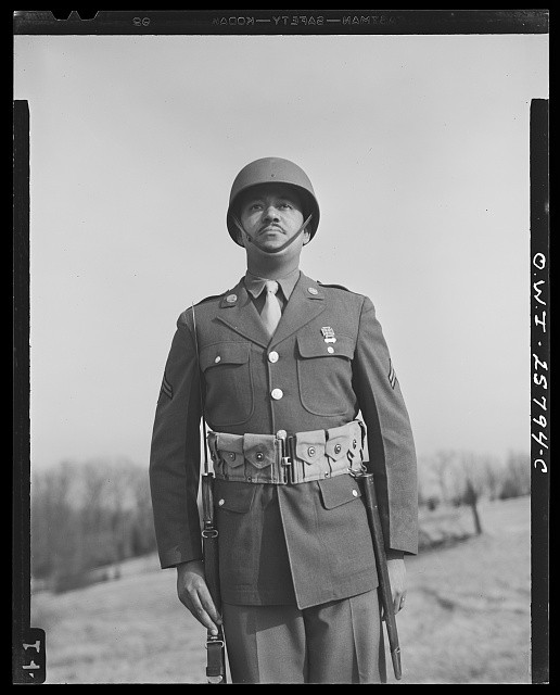 Photo:World War II U.S. Soldier Helmet Uniform 1930s 1940s Portrait