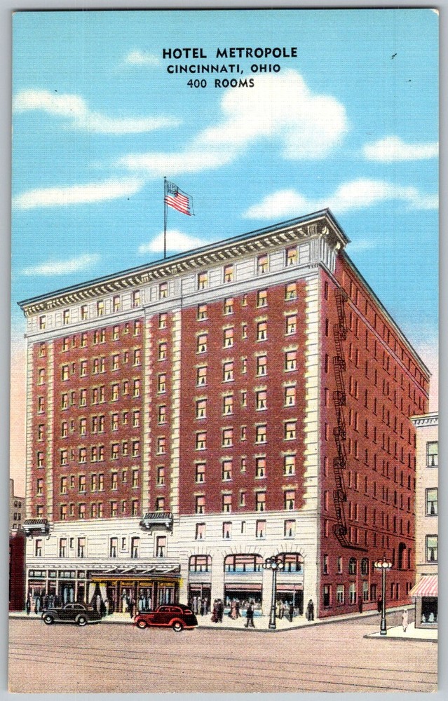 Vtg Linen Postcard Hotel Metropole Building Cincinnati, OH 1930s