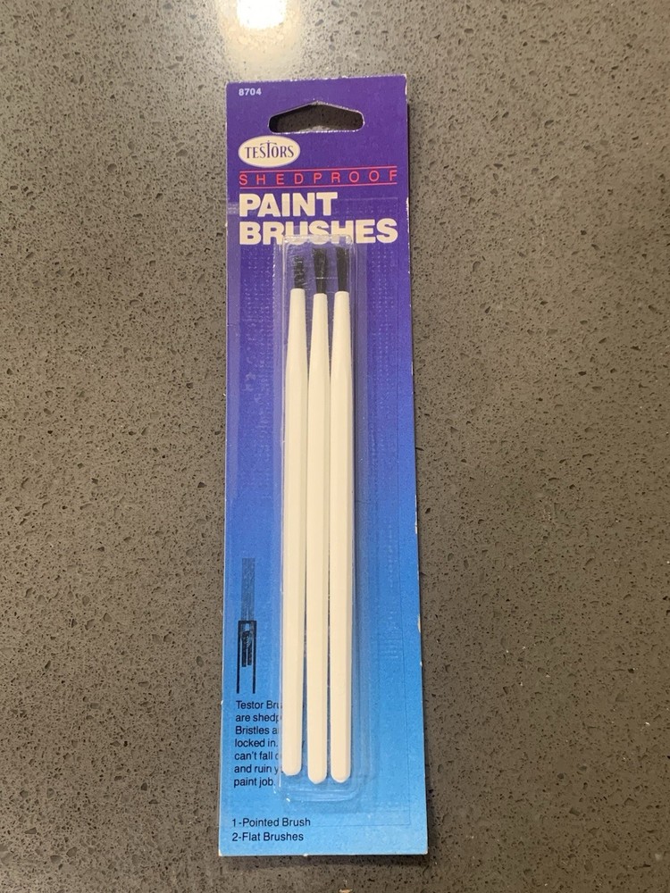 Testors 3-Pack Paint Brushes - 1 Pointed & 2 Flat Nylon Bristles (Model 8704)