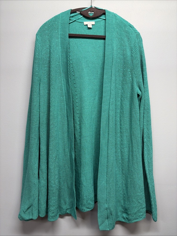 J. Jill Open Front Textured Cardigan Long Sleeve - Blue/Green Color - Sz Medium