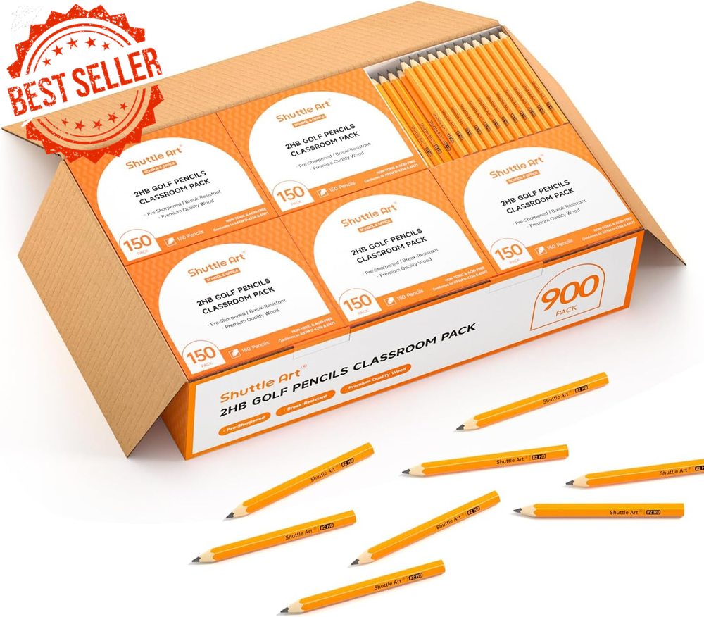 900 Pack #2 HB Golf Pencils, 3.5” Mini Pre-Sharpened Bulk for Classroom Supplies