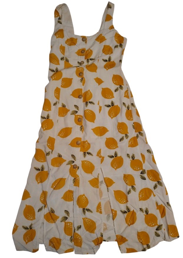 Melloday Citrus Limon  Square Neck Sleeveless Button Front Women's Dress Small