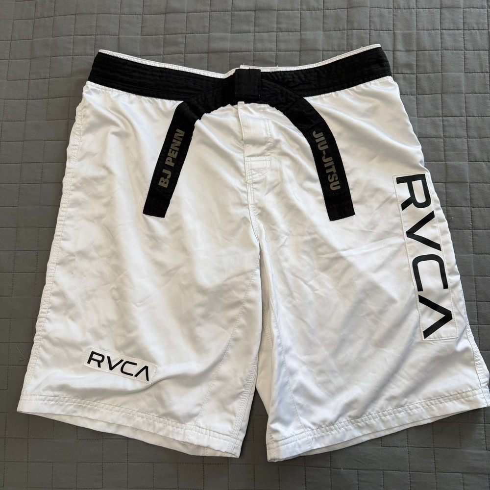 RVCA BJJ Jiu-Jitsu Fight Shorts Men’s Size 34 White Black MMA Grappling Training