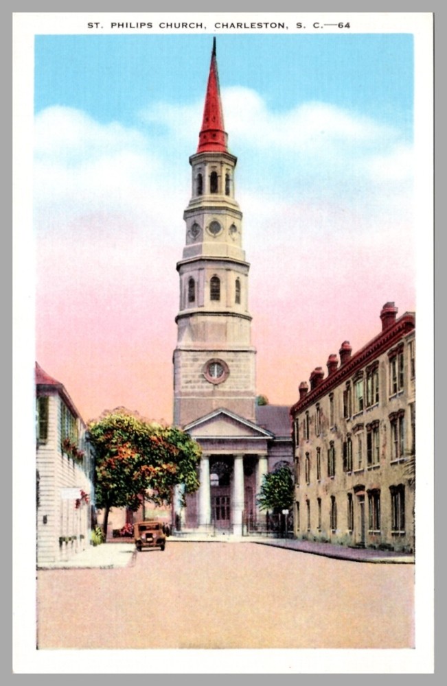 Philips Church Charleston S. C. Street View WB c1920 UNP Postcard