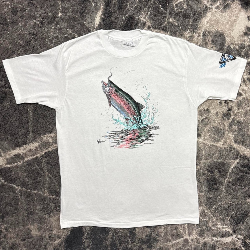 Vintage Fish Shirt Mens Large 90s Single Stitch Nature Fishing Animals USA Made