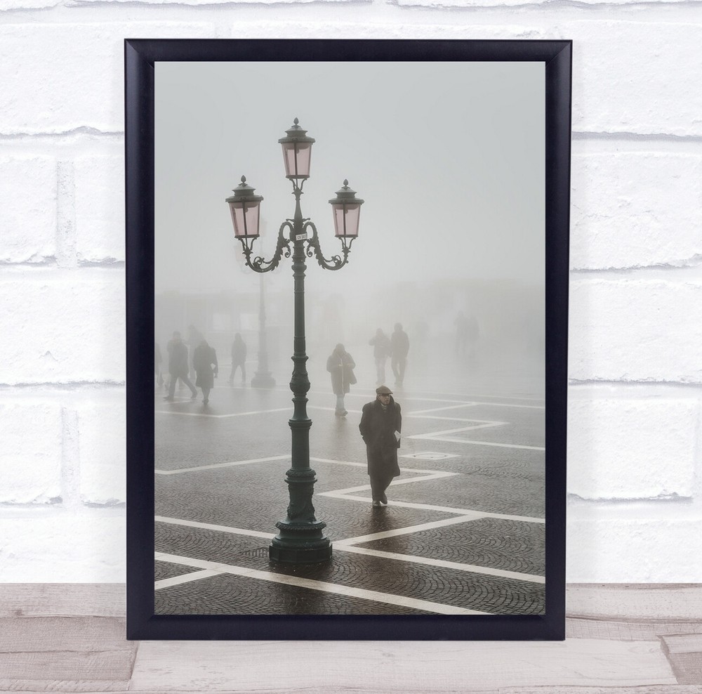 Venice Mist People Shadows Fog Haze Foggy Street Light Lantern Wall Art Print