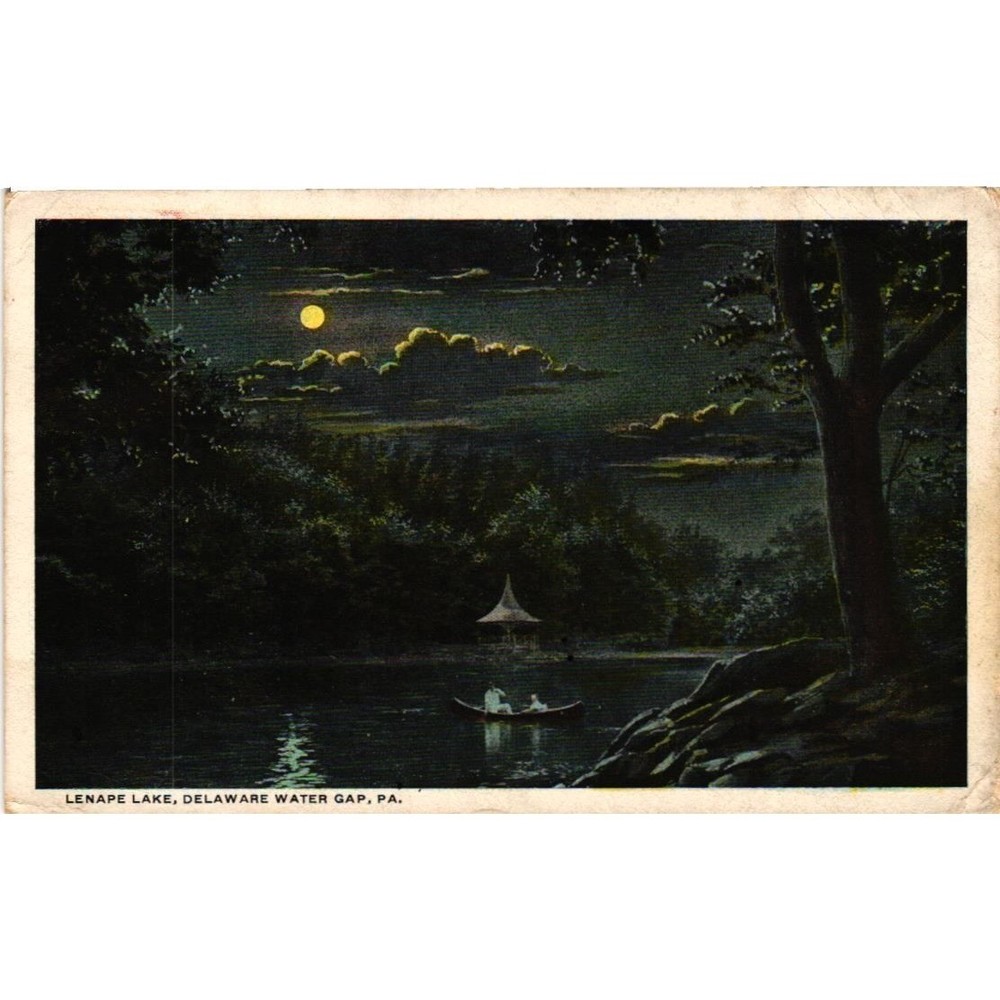Vintage 1920 Lenape Lake Delaware Water Gap PA Moonlight Postcard Doylestown PM