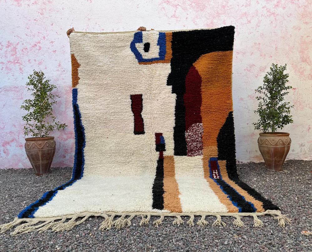Hand Knotted Moroccan Berber Wool Rug Color Multi Handmade Design Carpet Rug