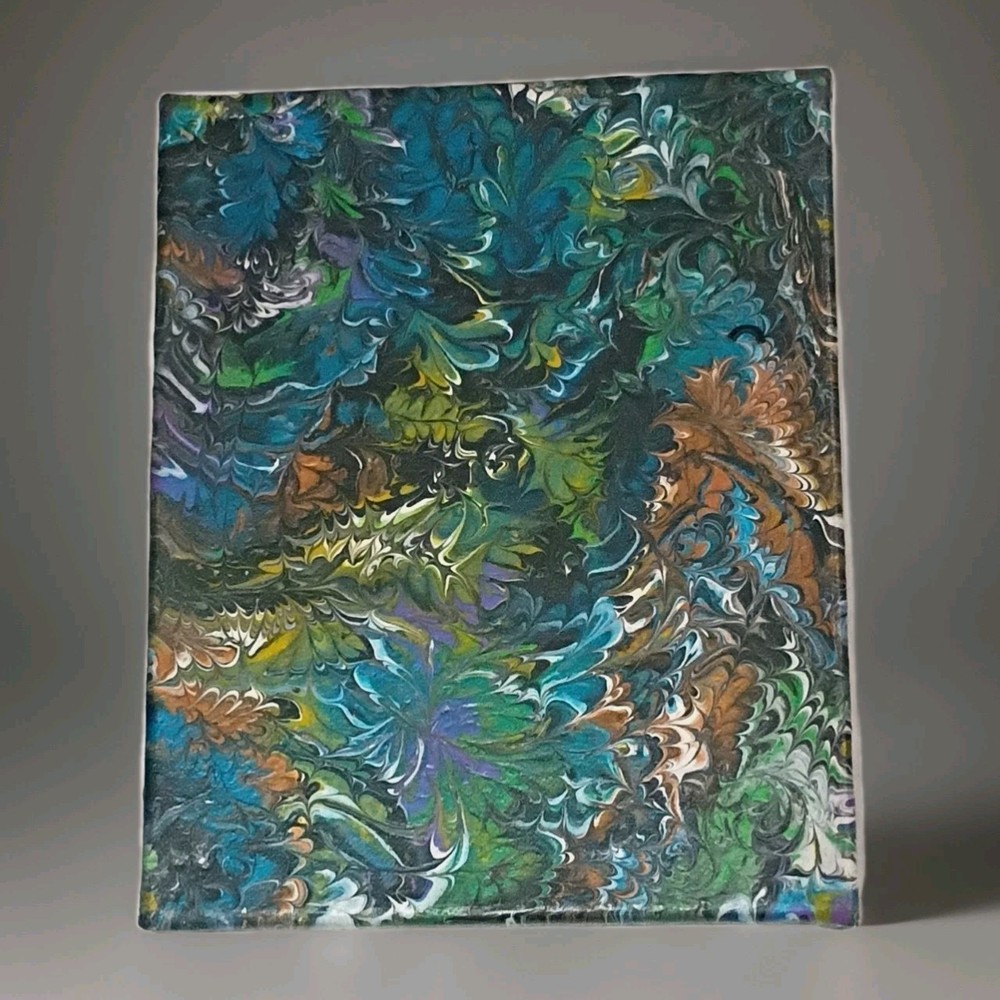 Abstract acrylic painting multicolor fluid pour on canvas small unframed