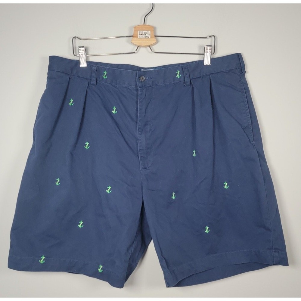 Polo Ralph Lauren Mens 42 Cotton Anchor Embroidered Pleated Shorts Navy