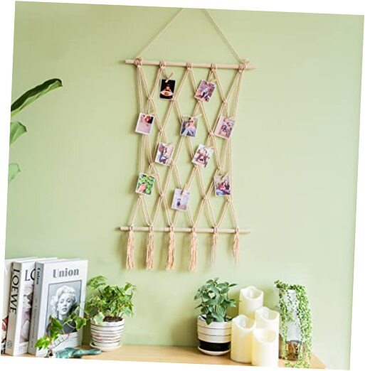 Boho Style Hanging Photo Display with 30 Clip Holders and Lights, maximalist