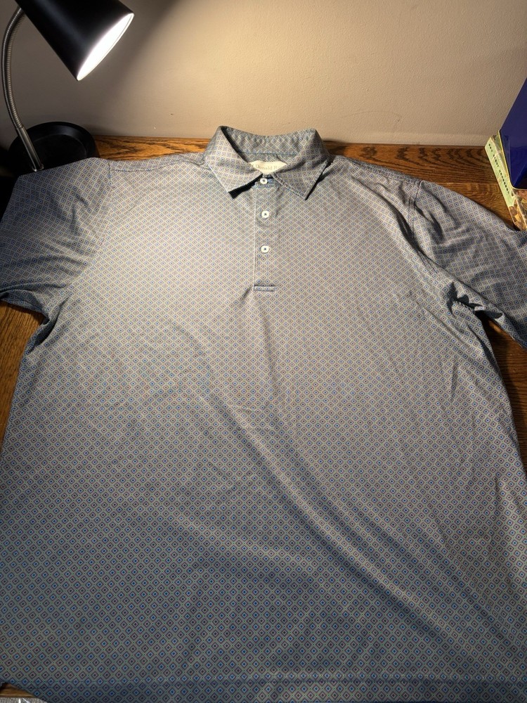 Donald Ross Polo Shirt Mens Large Green Geometric Print Performance Golf