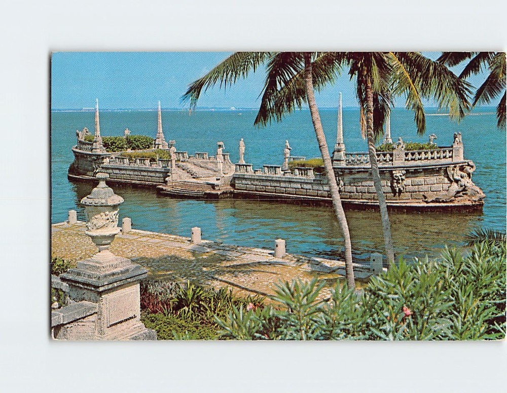 Postcard Stone Barge Breakwater in Biscayne Bay Vizcaya Miami Florida USA