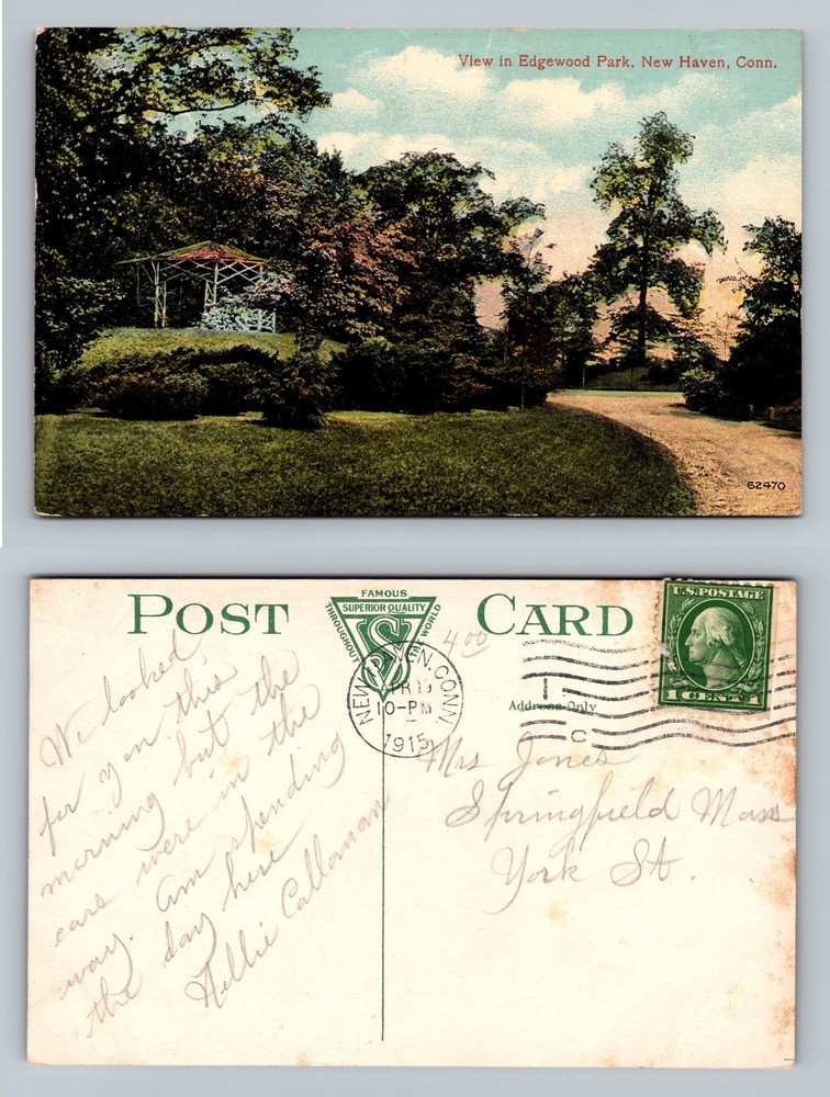 New Haven, Connecticut, Edgewood Park Gazebo Scene Postal c1915 Vintage Postcard