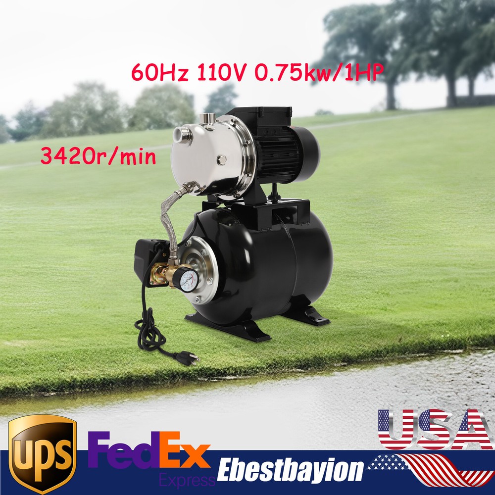 1HP Irrigation Water Pump Shallow Well Pump with Pressure Tank 3420r/min 0.75kw