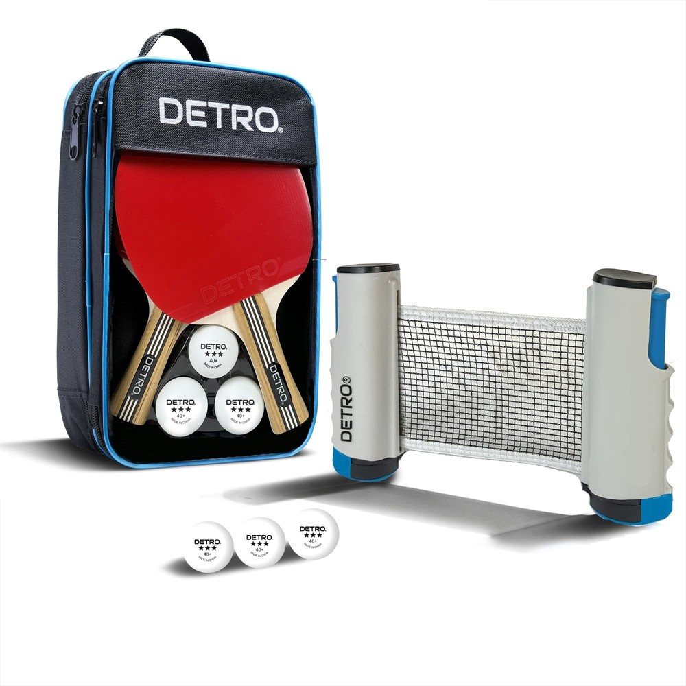 Detro Portable Ping Pong Set with Paddles, Net, and Balls