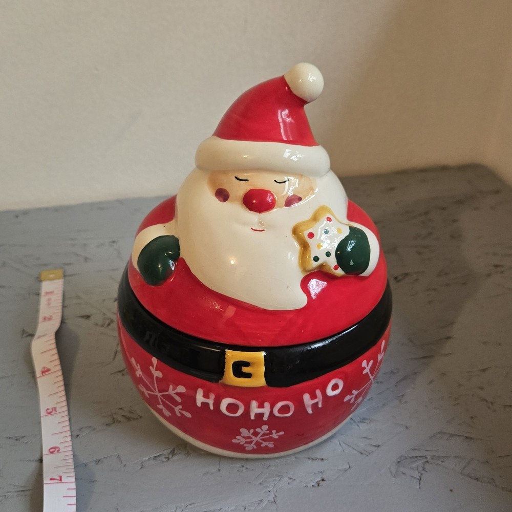 Roly Poly Kiss Santa Belly Candy Dish Cookie Jar Ceramic Christmas Holiday