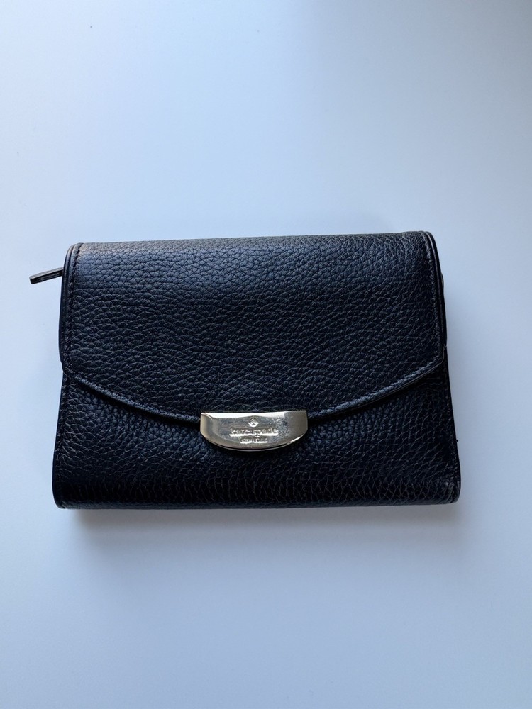 Kate Spade Callie Mulberry Street Leather Trifold Wallet Pebbled Leather Black