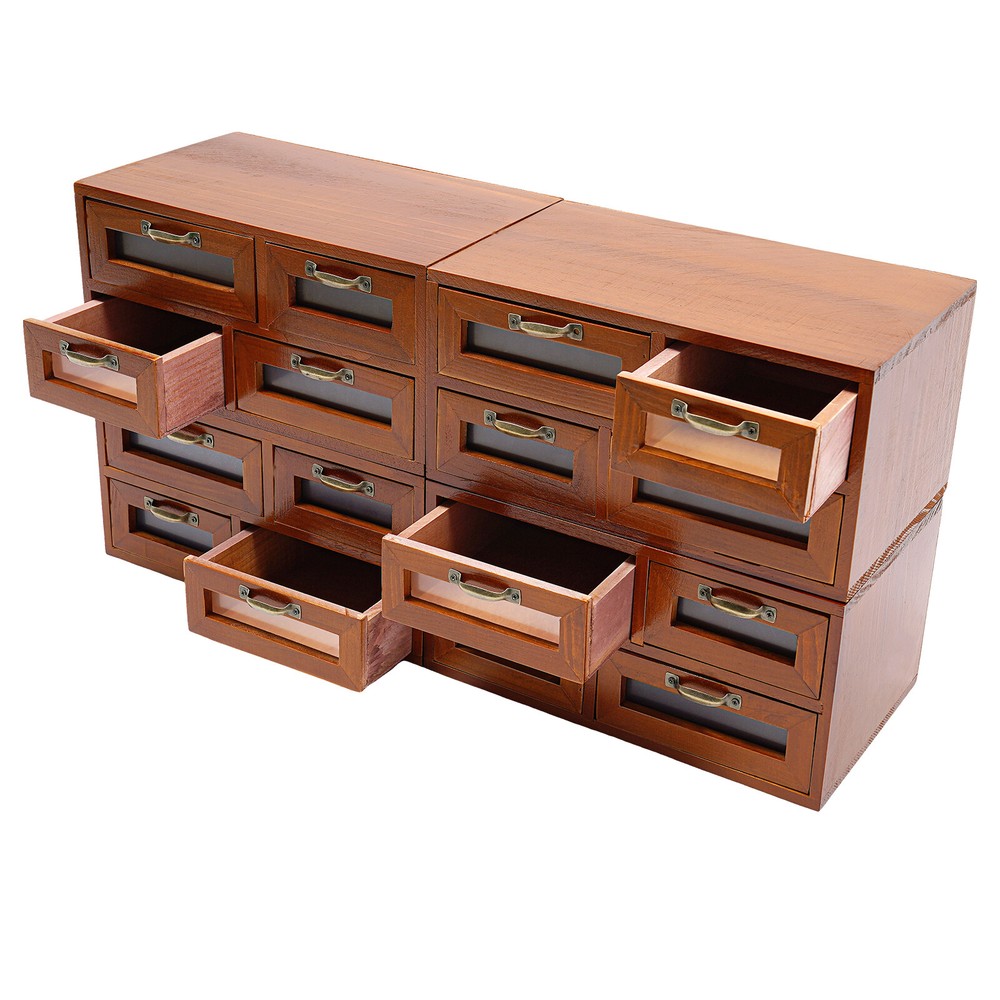 Vintage Small Wooden Desktop Storage Box Drawer Display Shelf Organizer Craft US