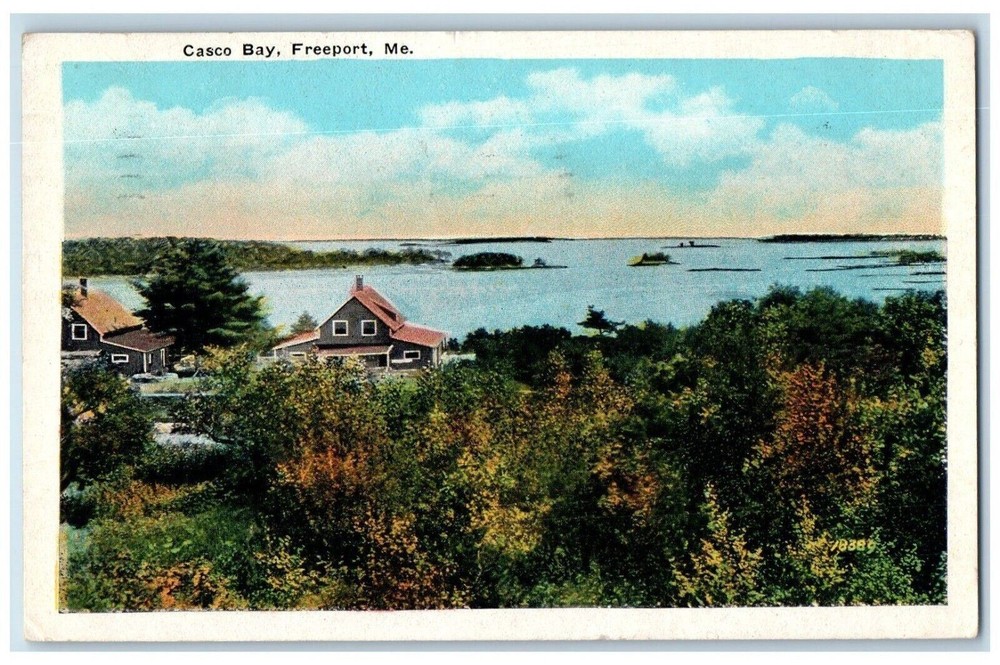 1929 View Of Casco Bay And Cottages Freeport Maine ME Posted Vintage Postcard